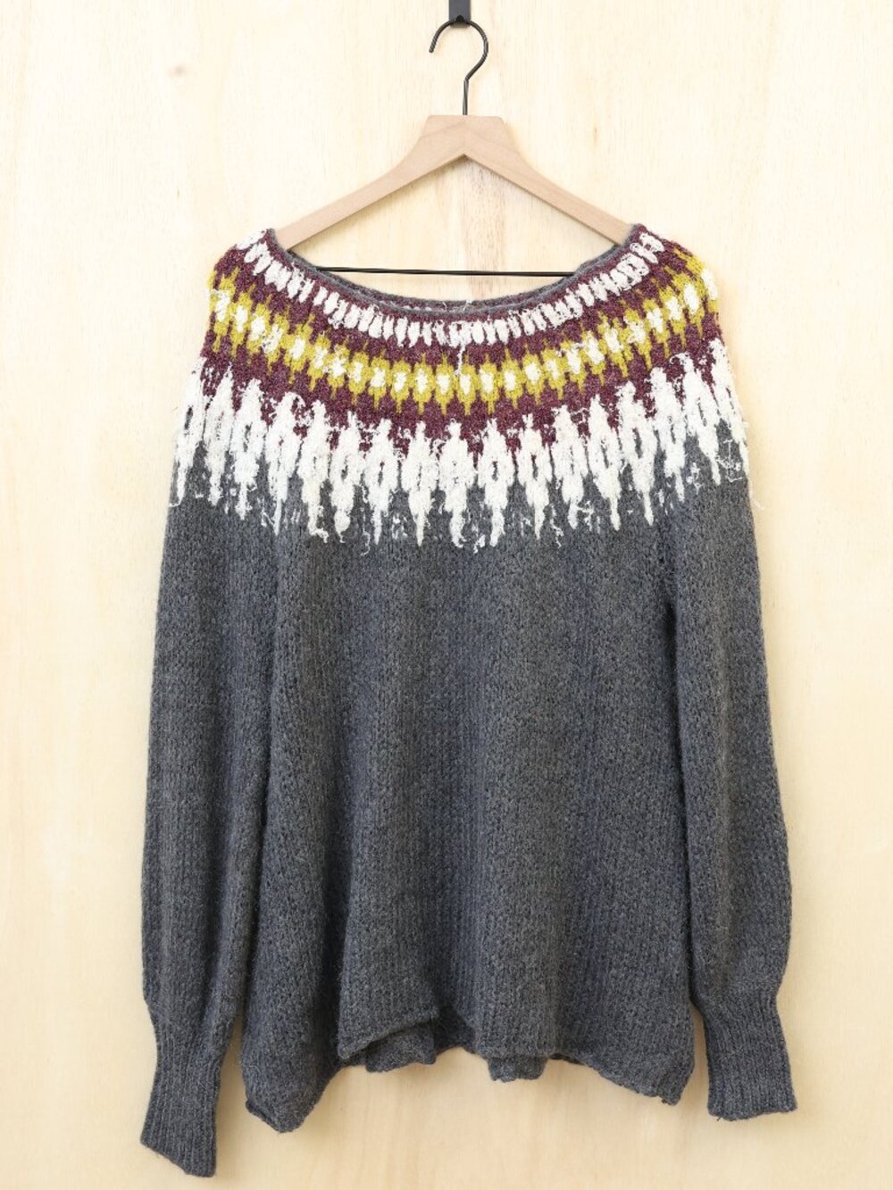 Free People Baltic Fair Isle Sweater Wide Neck Gray Medium - Picture 2 of 4